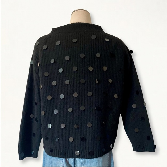 Vintage Michael Simon Black Sequin Paillette Fuzzy Ribbed Knit Crewneck Sweater - Picture 6 of 10